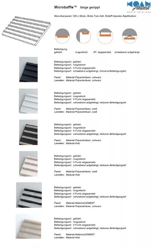 Schallabsorber Microbaffle Panel 120 x 60 cm l�ngs